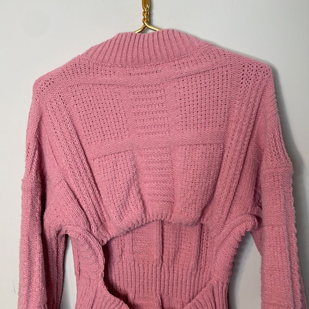 Lulus Patchwork It Rose Pink Cable Knit Cutout Sw… - image 10